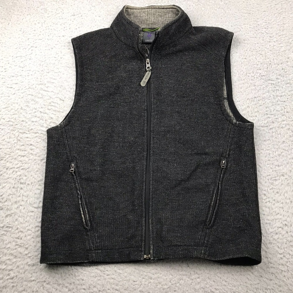 Ibex Merino Wool Vest Womens M Dark Gray Knit Full Zip Sweater *Flaws